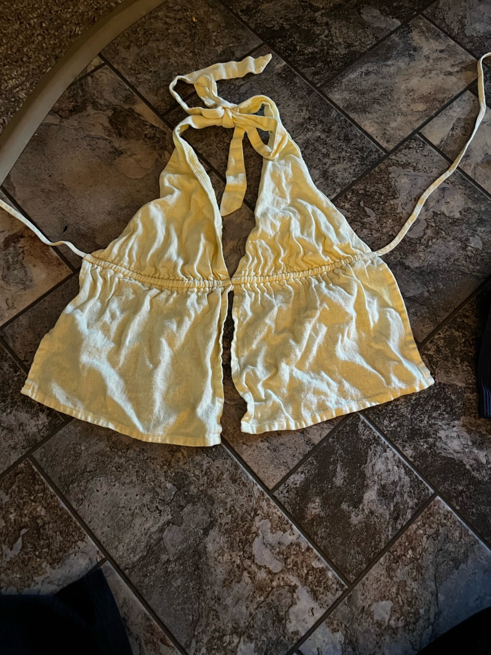 Garage Pale Yellow Halter Drawstring Crop Top